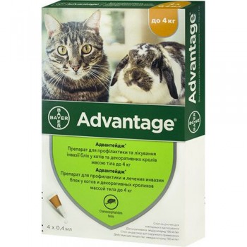  Bayer Краплі на холку для котів та кошенят до 4 кг Advantage (Адвантейдж 40) 1шт.