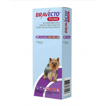 Bravecto ТриУНО жувальні таблетки для собак 1,27-2,5 кг, 3 таб Bravecto ТриУНО жувальні таблетки для собак 1,27-2,5 кг, 3 таб