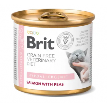 Brit Grain Free Veterinary Diets Hypoallergenic для котів із харчовою алергією або непереносимістю з лососем та зеленим горошком, 200гр x 6шт