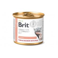 Brit Grain Free Veterinary Diets Renal для дорослих котів з хронічною нирковою недостатністю з тунцем, лососем та горошком, 200гр.