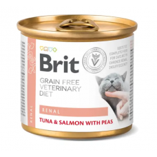 Brit Grain Free Veterinary Diets Renal для дорослих котів з хронічною нирковою недостатністю з тунцем, лососем та горошком, 200гр x 6шт