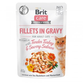 Brit Care Cat pouch - для дорослих котів, філе індички та лосося в соусі, пауч, 24х85г