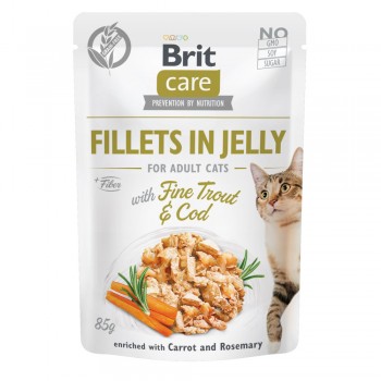 Brit Care Cat pouch - для дорослих котів, тріска і форель в желе, пауч, 24х85г