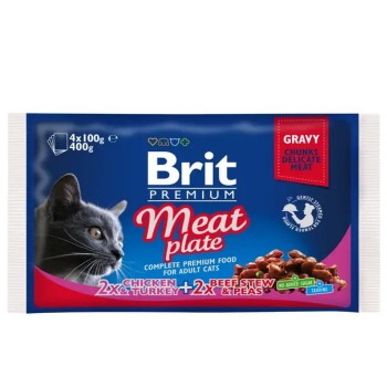 Brit Premium Cat Meat Plate pouches набір вологого корму, м`ясна тарілка, для дорослих котів, 4х100г