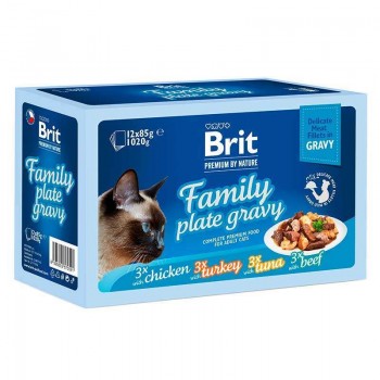 Brit Premium Delicate Fillets in Gravy Family Plate, для дорослих котів, сімейна тарілка, 12х85г