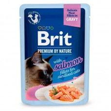 Brit Premium Delicate Fillets in Gravy Salmon for Sterilised, для стерилізованих котів, з філе в соусі, лосось, 12х85г