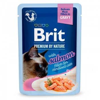 Brit Premium Delicate Fillets in Gravy Salmon for Sterilised, для стерилізованих котів, з філе в соусі, лосось, 12х85г