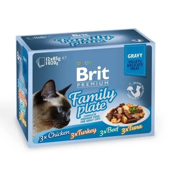 Brit Premium Cat Family Plate Gravy pouches набір для котів, м'ясна тарілка в соусі курка та індичка з яловичиною і горохом 12х 85 г