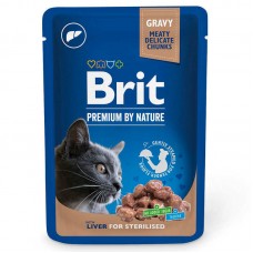 Brit Premium Liver for Sterilised, для дорослих стерилізованих котів, з печінкою в соусі, 12х100г