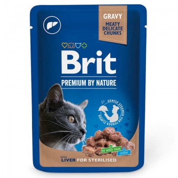 Brit Premium Liver for Sterilised, для дорослих стерилізованих котів, з печінкою в соусі, 12х100г