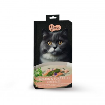 Mavsy Creamy Treats Tuna Salmon catnip - тунцево-лососевий крем-суп з квітучою люцерною з вкрапленнями котячої м’яти, 5х15г