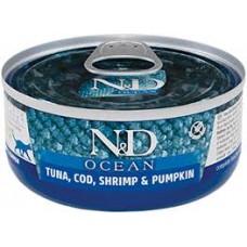 N&D Ocean Tuna & Cod & Shrimp & Pumpkin вологий корм для дорослих котів, з тунцем, тріскою, креветками та гарбузом, 70гр.