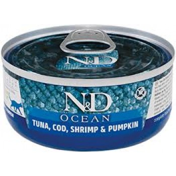 N&D Ocean Tuna & Cod & Shrimp & Pumpkin вологий корм для дорослих котів, з тунцем, тріскою, креветками та гарбузом, 70гр.