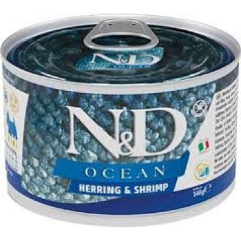 N&D Grain Free OCEAN HERRING & SHRIMP для дорослих собак, маленьких порід з оселедцем, тріскою, тунцем та креветкою, консерва, 140 г.