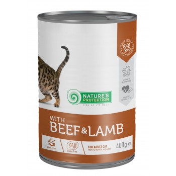 Nature's Protection With Beef&Lamb cans - вологий корм для дорослих котів, з яловичиною та ягням, 400г