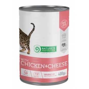 Nature's Protection With Chicken&Cheese cans - вологий корм для дорослих котів, з куркою та сиром, 400г