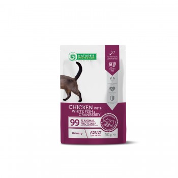 Nature's Protection Urinary Adult Cat Chicken with White Fish and Cranberry pouch - вологий корм для дорослих котів, з куркою, білою рибою та журавлиною, пауч, 100г