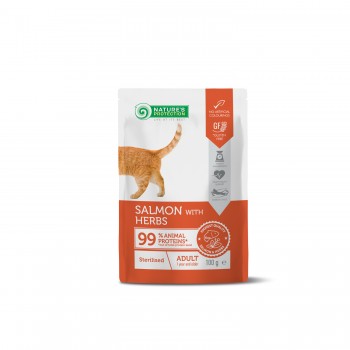 Nature's Protection Sterilised Adult Cat with Salmon and Herbs pouch - вологий корм для дорослих стерилізованих котів, з лососем та травами, пауч, 100г