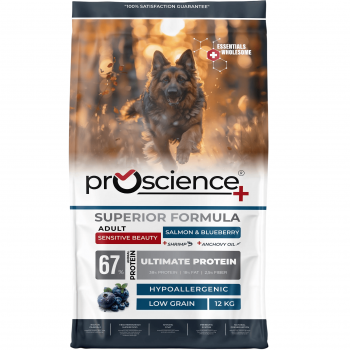 ProScience Adult Dog Salmon & Blueberry 12 кг - корм із лососем, борошном з анчоусів, анчоусною олією та чорницею для підтримання здоров’я шкіри й природного блиску шерсті дорослих собак ProScience Adult Dog Salmon & Blueberry 12 кг - корм із лососем, борошном з анчоусів, анчоусною олією та чорницею для підтримання здоров’я шкіри й природного блиску шерсті дорослих собак