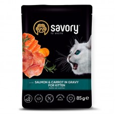 Savory Kitten Pouch Salmon and Carrot in Gravy, для кошенят, з лососем та морквою в соусі, 12х85г