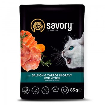 Savory Kitten Pouch Salmon and Carrot in Gravy, для кошенят, з лососем та морквою в соусі, 12х85г