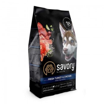 Корм сухий Savory Junior Large rich in Fresh Turkey and Chicken для молодих собак великих порід від 25 кг зі свіжою індичкою та куркою 12 кг