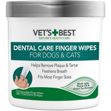 Vet's Best Dental Care Finger Wipes серветки для долгяду за ротовою порожниною, для собак і котів, 50шт.